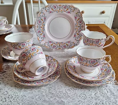 Buy Colclough Pink & White Tea Set, Tea For Two (10 Pieces) 1940's, Pattern No. 6742 • 45£