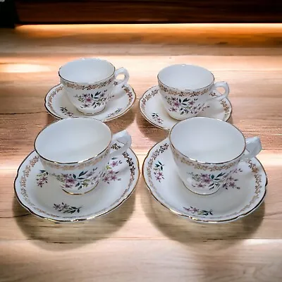 Buy Vintage Royal Grafton Tea Cups And Saucers X4 Bone China Multi Flower Gold Edged • 22.49£