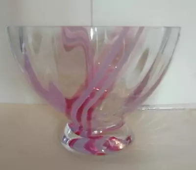 Buy VINTAGE 1980s CAITHNESS GLASS, FOOTED BOWL, PINK & PURPLE SWIRL, ORIGINAL LABEL • 18£