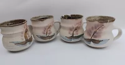 Buy Set Of 4 Studio Pottery Mugs With Abstract Leaf/boat Design • 8£