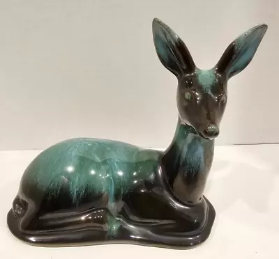 Buy Blue Mountain Pottery Large Sitting Deer  Doe  Fawn Green Drip Glaze ~ 7.25” B • 23.81£