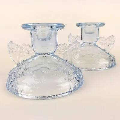 Buy Art Deco Sowerby Pale Blue Glass Butterfly Candlesticks Cottagecore Pretty • 18.99£