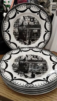 Buy Set 4 NEW Royal Stafford DINNER PLATES CAULDRON WITCH CAT FIREPLACE 1666 Gothic • 72.34£