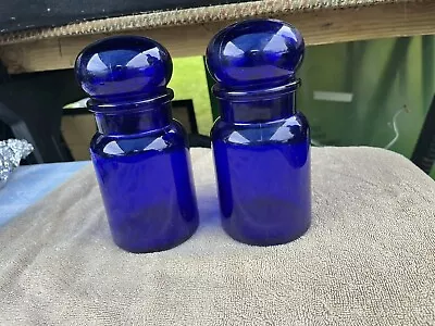 Buy Vintage Colbert Blue Glass Pots With Lids • 15£