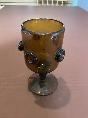 Buy Rare Vintage Brutalist Amber Art Crackle Glass  Wine Glass  6” • 24.99£