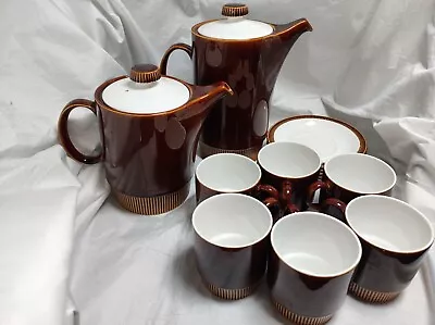 Buy Vintage Poole Pottery Chestnut Brown Coffee Set 2x Jugs 6x Cups 5x Saucers 1960 • 0.99£