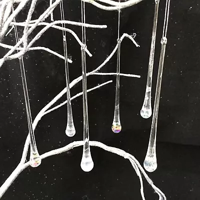 Buy 6 Iridescent Glass Raindrops Icicles Gisela Graham Christmas Tree Decoration • 12.89£