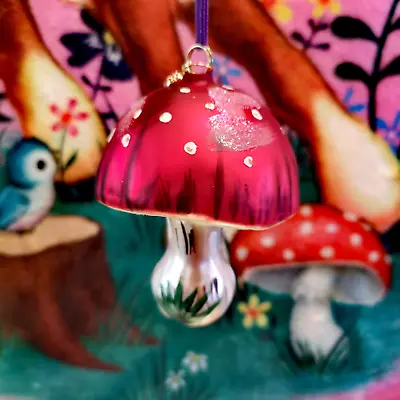 Buy Anthropologie Nathalie Lete Glass Mushroom Ornament Glitterville Red NEW • 80.03£