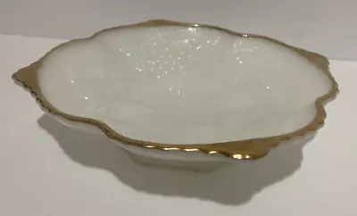 Buy Vintage Milk Glass Bowl Anchor Hocking Compote Grapes Fruit Bowl Gold Rim • 29.33£