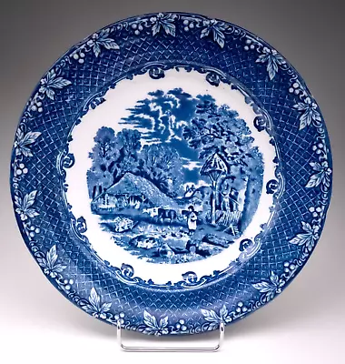 Buy Antique George Jones Victorian Farm Pattern Blue & White Dinner Plate 10.5 1890s • 22.60£