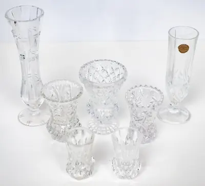 Buy Crystal Glass Vases Vintage X 7 Bud Posy Lead S-M Wedding Florist Shabby Job Lot • 42.99£