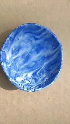 Buy *Handmade Blue/White Porcelain Round Nerikomi Trinket/Accessory Dish 9½x10¼x2½cm • 17.50£