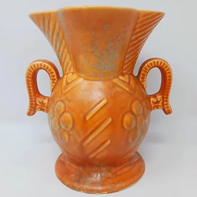Buy Vintage Beswick Art Deco Orange Two Handled Vase 1930s Floral Geometric No. 428 • 30£