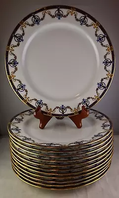 Buy 12 Pouyat Limoges Antique Porcelain Dinner Plates Swags Flambeau Gold Trim • 283.22£