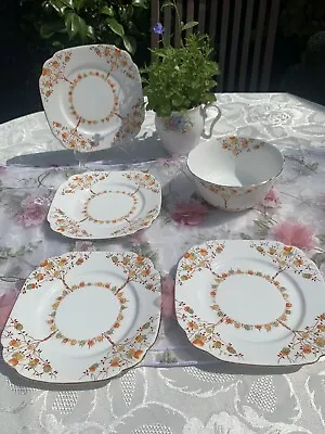 Buy English Bone China Hand Painted - 4 Tea Plates & Sugar Bowl VGC • 8£