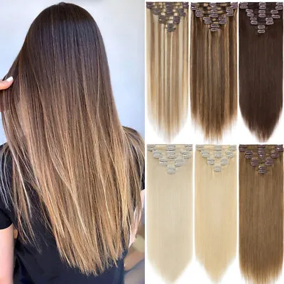 Buy 10-24inch 100% Clip In Real Remy Human Hair Extensions 8 Pcs Full Head Highlight • 70.33£