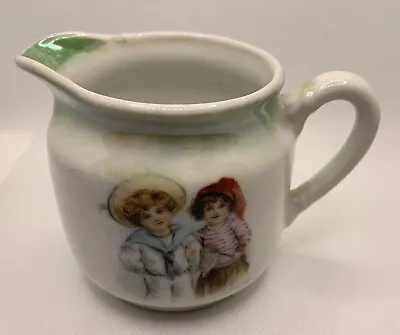 Buy ANTIQUE GERMAN CHILD PORCELAIN Green LUSTER Boy & Girl 5 Oz Tea Set Creamer • 17.08£