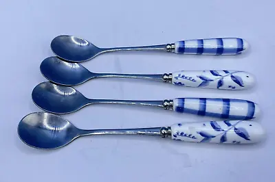Buy Teaspoons Delph Pottery Handles X 4 Dutch Style Vintage Blue White Ceramic • 10.97£