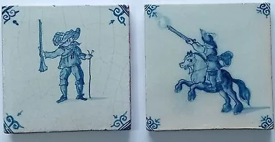 Buy Two Similar Antique Dutch Delft Blue And White Tiles 17th Century? Musketeer • 15£