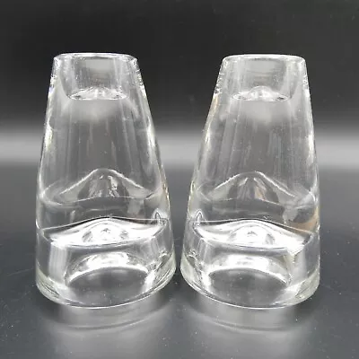 Buy Scandinavian Crystal Glass Pair Taper Candle And Tea Light Holders 4.5 Inch MCM • 23.61£