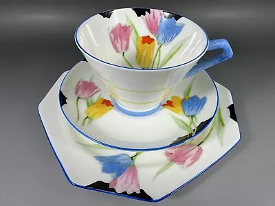 Buy Royal Paragon Art Deco  Tea Cup Trio Tulip Pattern  - Excellent • 69£