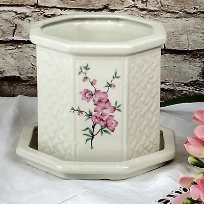 Buy Arthur Wood England Vintage Planter + Saucer Octagonal Floral Blossom Pattern • 11.69£