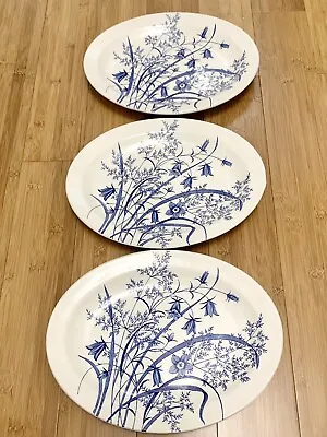 Buy Vintage X3 Staffordshire Ironstone Field Of Flowers Blue & White Oval Plates 12” • 45.99£