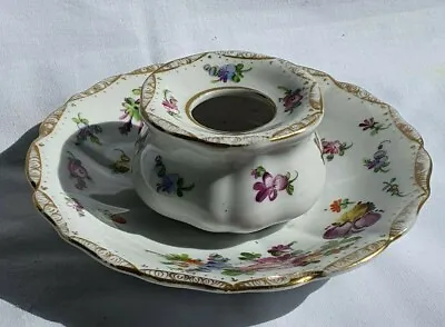 Buy Antique Floral Decorated Dresden China Ink Well With Attached Saucer  #R133 • 12.50£