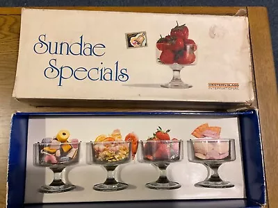 Buy Fine English Glassware Vintage Retro Ice Cream Sundae Specials Set X 4 Prawn • 12.99£