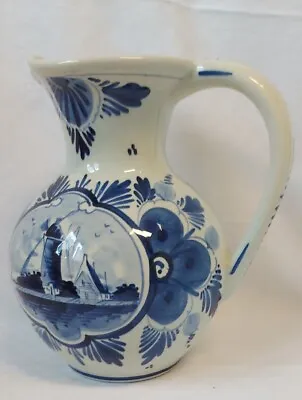 Buy Vintage Delft Pitcher Vase Ceramic Handmade Blue Decor With Windmill... • 35.89£