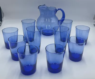 Buy 11 Pc VTG Libbey FLARE COBALT BLUE Old Fashioned Glassware Set • 141.75£