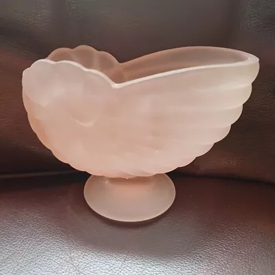 Buy Vintage Nautilus Shell Frosted Pink Glass Vase Footed • 20£