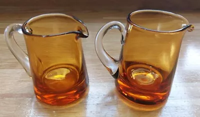 Buy Pair Of Small Dartington Amber Glass Jugs 7.5cm Lovely Quality Apprentice Pieces • 15£
