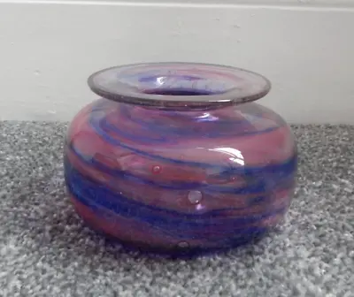 Buy Vintage Isle Of Wight Glass Pink & Blue Swirls Squat Vase - Flame Pontil Mark • 39.97£