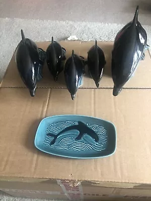 Buy 5 Poole Pottery Dolphins. Blue Glaze Pod Of 5 Dolphins Ceramic  Plus Plate • 42£
