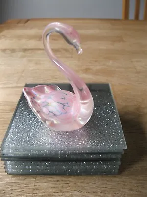 Buy Pretty Pink Iridescent Glass Swan 9cm Tall Made By Heron Glass Of Cumbria, UK • 9.99£