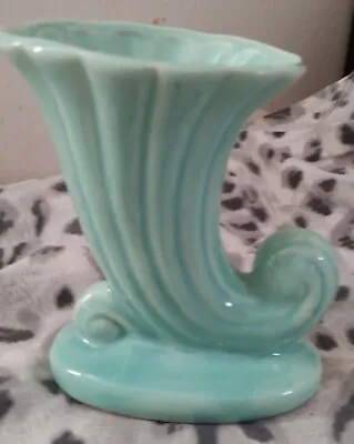 Buy Shawnee Aqua Sky Blue Pastel Fluted Footed Cornucopia Vase, USA Pottery, Mint!!! • 19.26£
