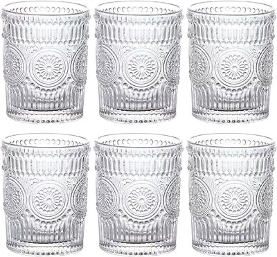 Buy 6-Pack Embossed Drinking Glasses, Romantic Glassware, Vintage Glass Tumblers • 21.99£