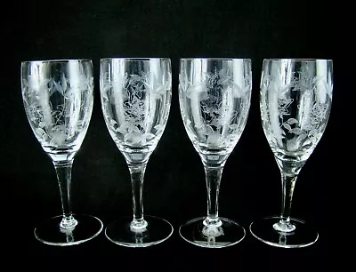 Buy 4 Elegant Ornate Floral Etched Cut Crystal Mystery Pattern Wine Clarets Glasses • 115.29£