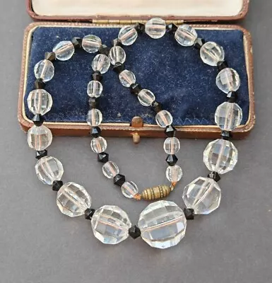 Buy Chequerboard Clear Crystal French Jet Art Deco Vintage Bead Necklace • 8£