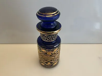 Buy Cobalt Blue  Hand Blown Persian Glass Jar Gold Gilt  • 20£