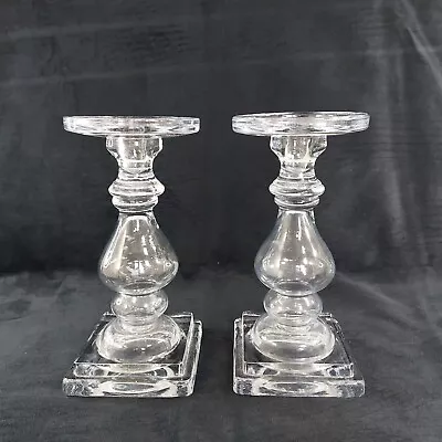 Buy Glass Baluster Candle Holders Large Clear For Taper Or Pillar Candles 1990s Vtg • 24.95£