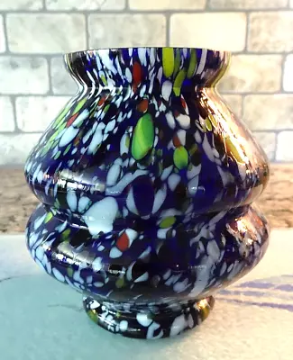 Buy Antique Kralik Glass Czechoslovakia Bohemian Spatter Blue Cased Vase • 43.35£
