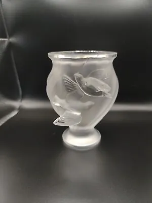 Buy Lalique Crystal Frosted Rosine Oval 5  Vase With Flying Doves 'AS IS' Signed  • 47.44£