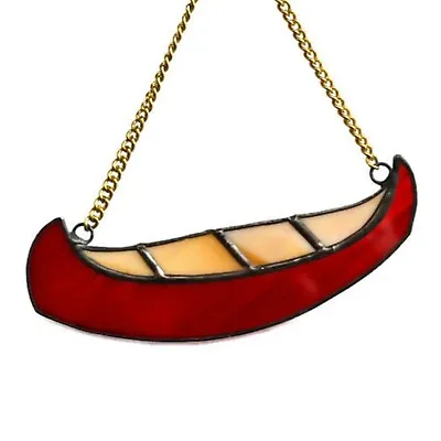 Buy Red Canoe Stained Glass Suncatcher - Boat Ornament Window Hanging • 28.46£