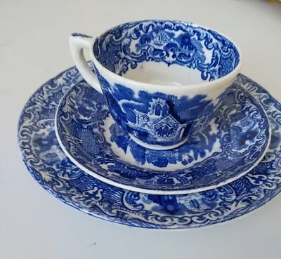 Buy Antique George Jones & Sons Abbey 1790 Blue White Cup Saucer And Plate Trio 1930 • 11£