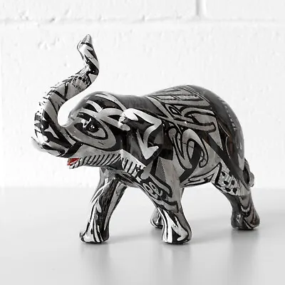 Buy 20cm Black White Graffiti Elephant Ornament Statue Figure Home Decoration Gift  • 22£