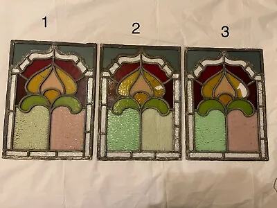 Buy 3 X Vintage Leaded Light Stained Glass Window Panels 37.5 X 27 X 1/2 Cm • 80£