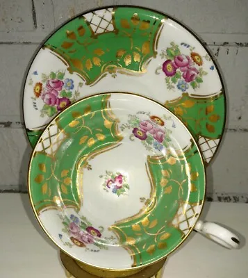 Buy Radfords Fenton Bone China Tea Cup & Saucer Green Hand Painted Rose Floral Gold • 23.70£