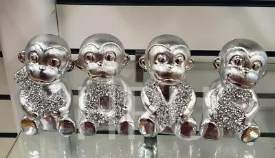 Buy Crystallized Ceramic 4 Silver Baby Monkeys Holding Love Crushed Diamond Ornament • 12.99£